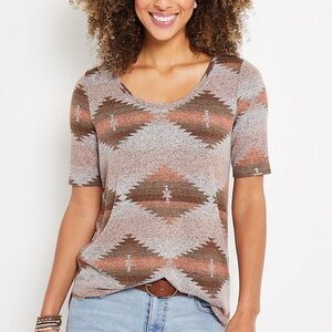 Maurice’s 24/7 Flawless Mixed Pattern Tunic Tee Aztec Women’s Size XS NWOT Boho